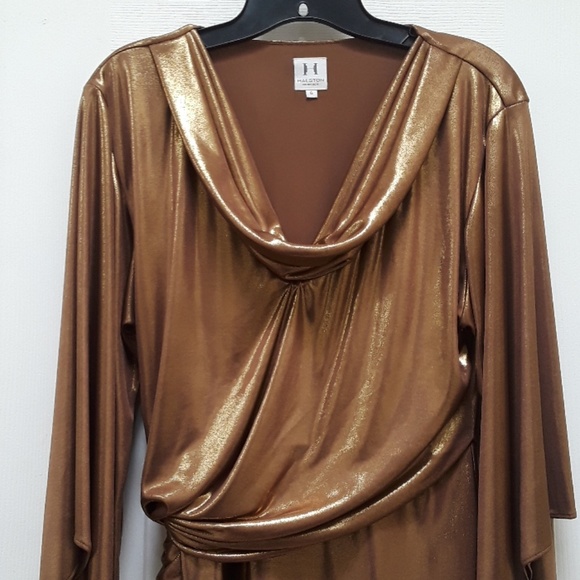 Halston Heritage Gold Liquid Lame Dress - Picture 6 of 8